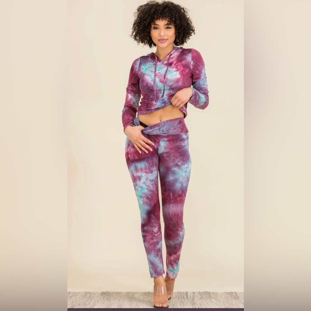 2 PC Set: Tie Dye Ametrine Hoodie with Long Pants